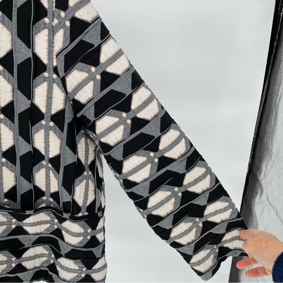 Niche Nilgun Derman Geometric Pattern Jacket Size XL Metallic Accents Big Button - Picture 9 of 13